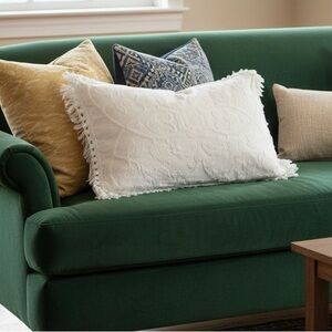 Vtg Crown Crafts White Cotton Matelassé Sham Fringed Floral Texture Made in USA